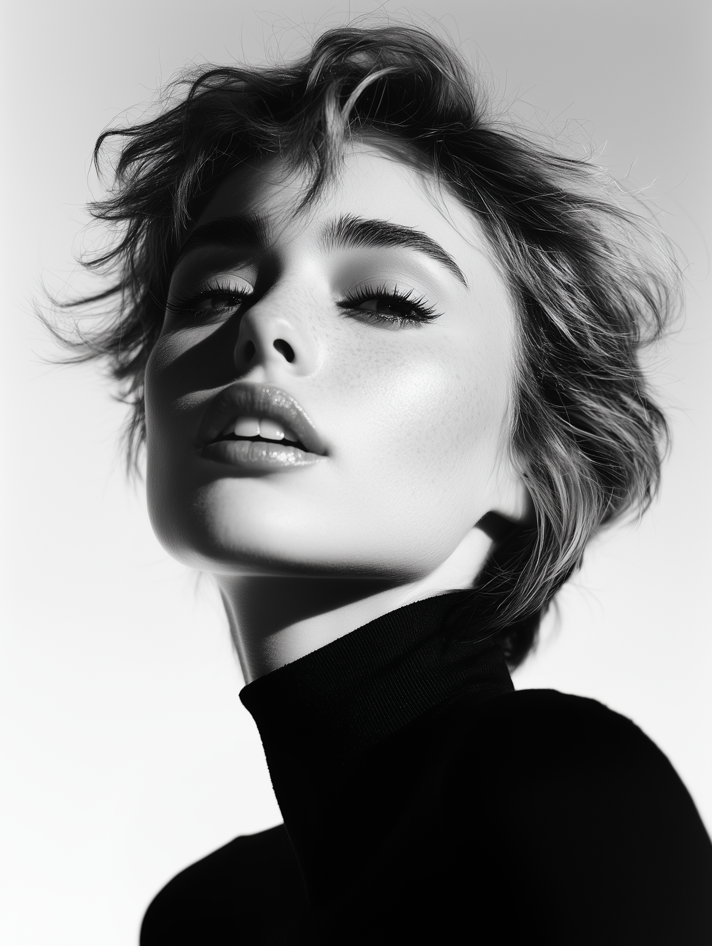 Black-and-white editorial portrait
